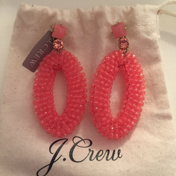 J.Crew pink beaded oval earrings NEW - Picture 1 of 3